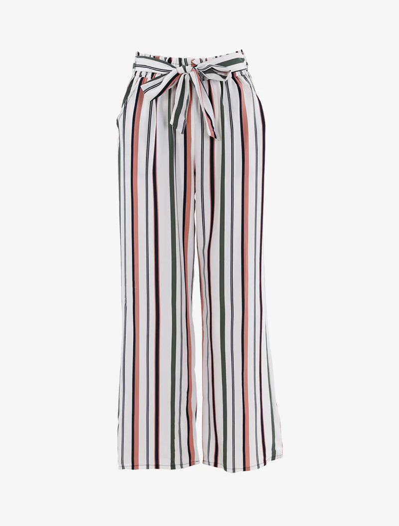 Pantalon fluide à rayures - blanc
