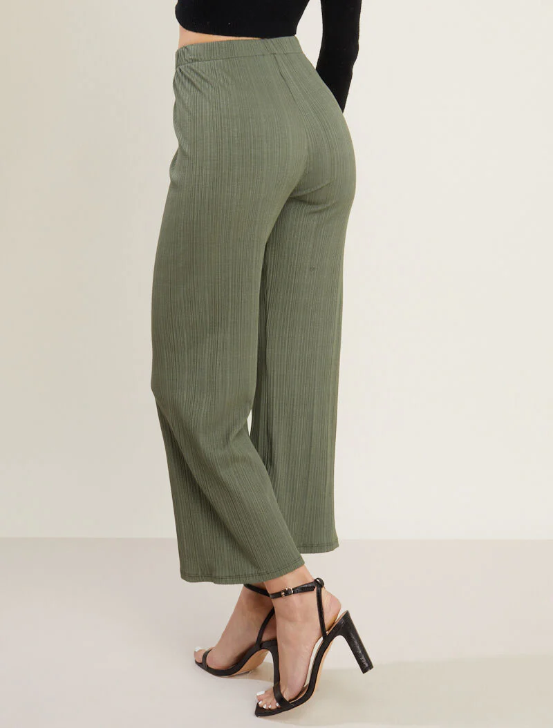 Pantalon fluide côtelé - kaki - Image 2
