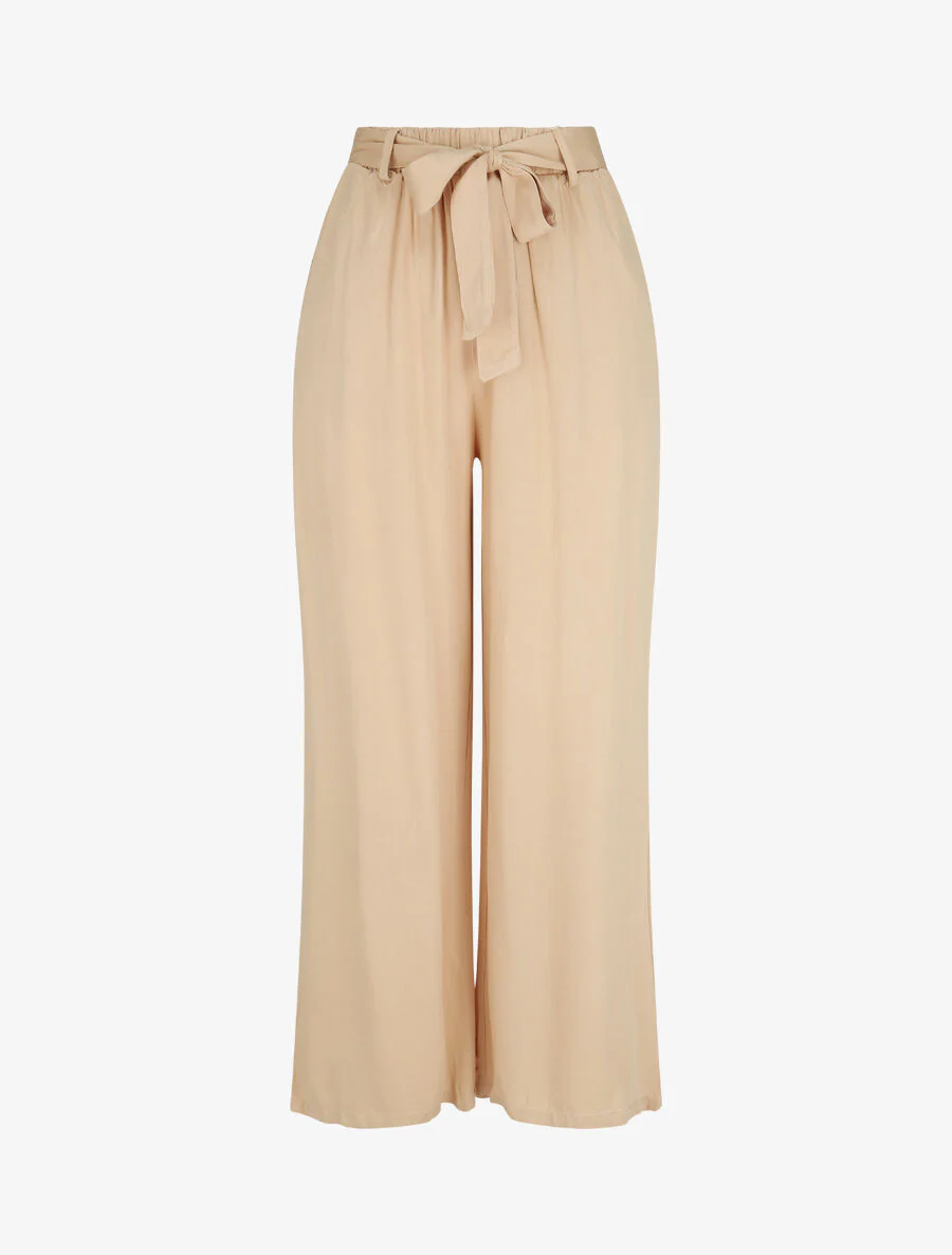 Pantalon fluide élastiqué - Beige