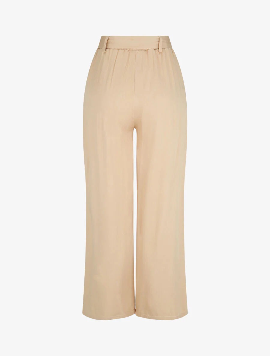 Pantalon fluide élastiqué - Beige - Image 2