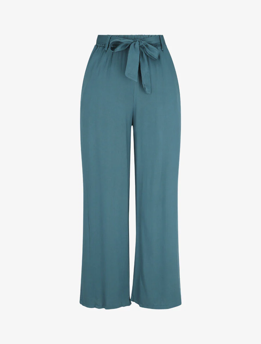 Pantalon fluide élastiqué - Bleu canard