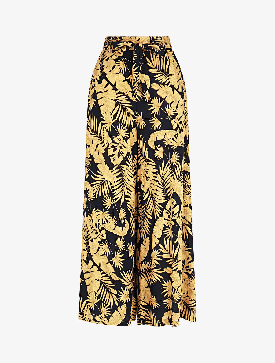 Pantalon fluide élastiqué imprimé feuillage - Marine