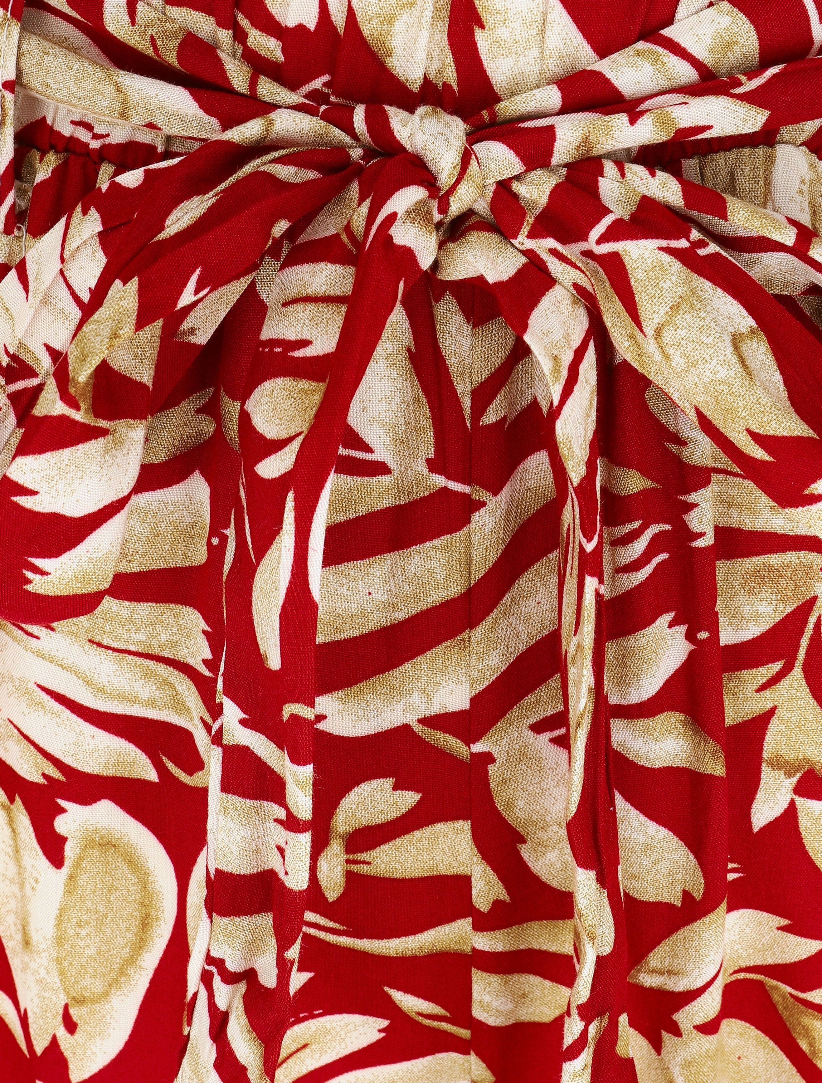 Pantalon fluide élastiqué imprimé feuilles - Rouge - Image 3