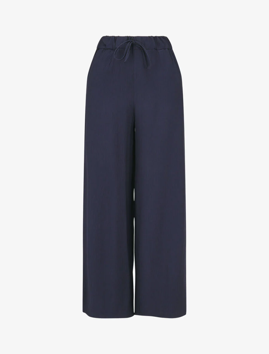 Pantalon fluide élastiqué uni - Marine