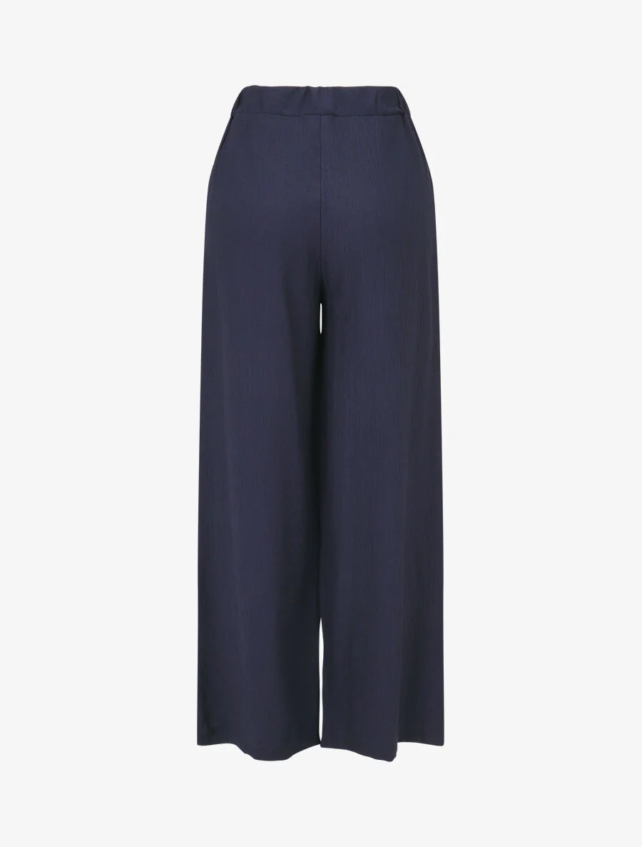 Pantalon fluide élastiqué uni - Marine - Image 2