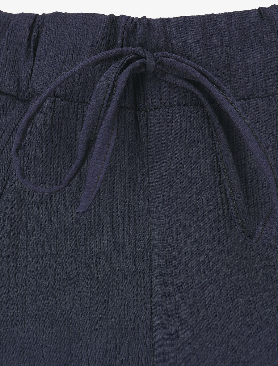 Pantalon fluide élastiqué uni - Marine - Image 3