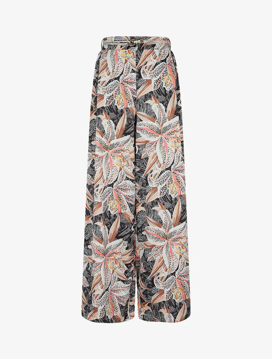 Pantalon fluide imprimé fleurs de lys - Noir