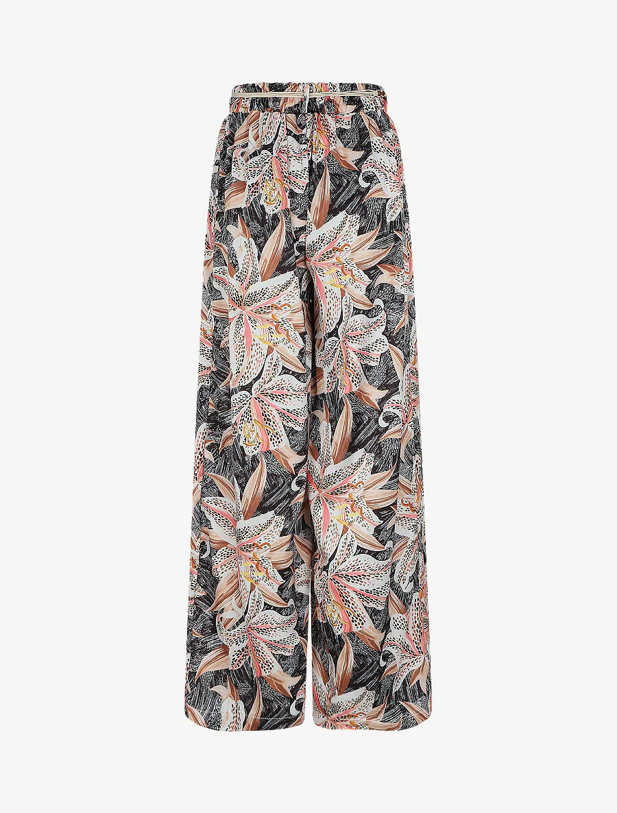 Pantalon fluide imprimé fleurs de lys - Noir - Image 2
