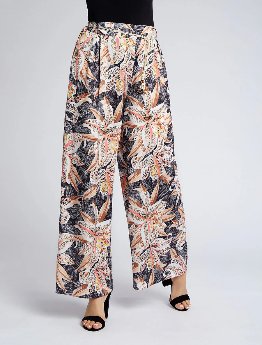 Pantalon fluide imprimé fleurs de lys - Noir - Image 3