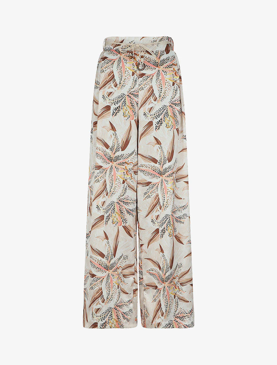 Pantalon fluide imprimé fleurs de lys - Beige