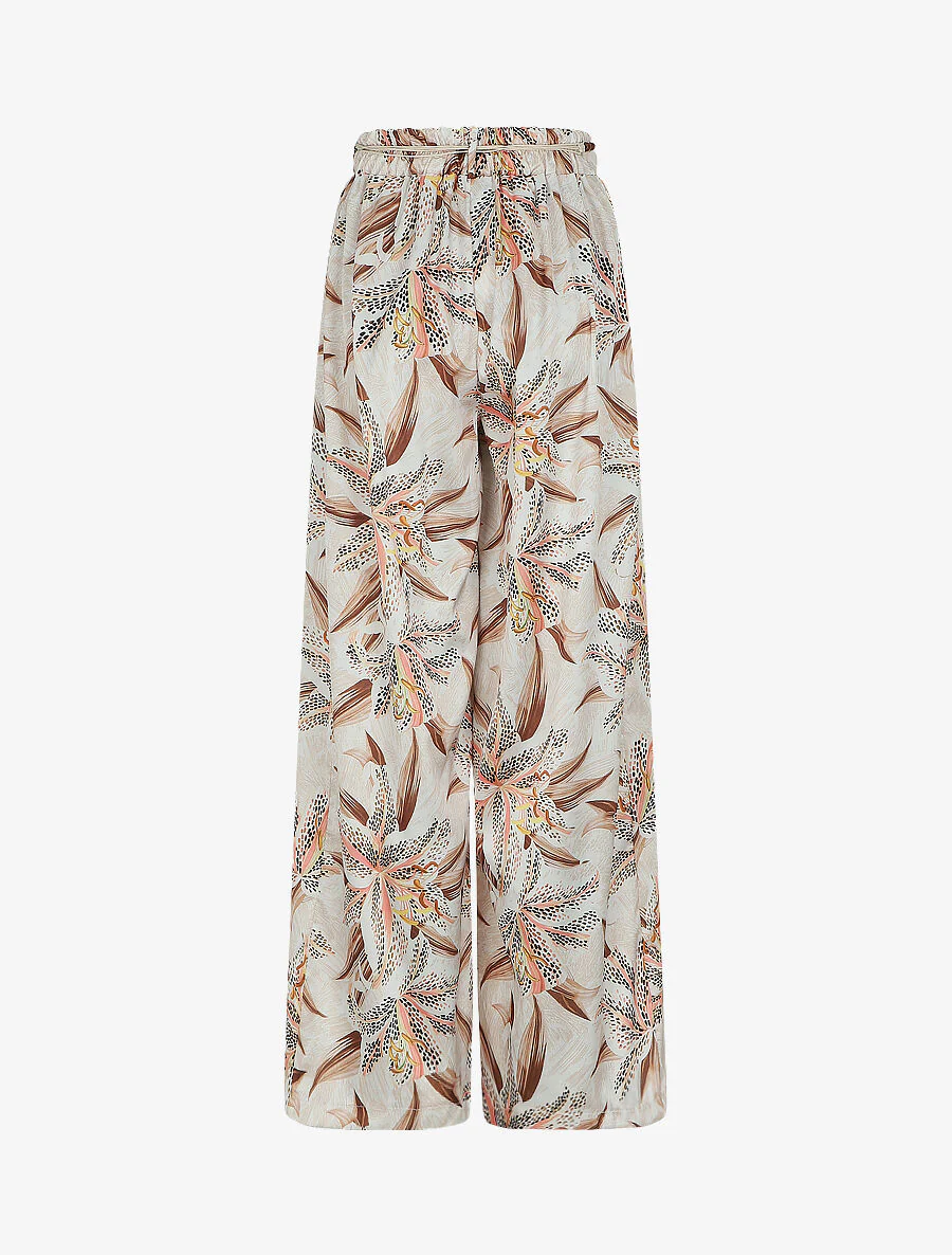 Pantalon fluide imprimé fleurs de lys - Beige - Image 2
