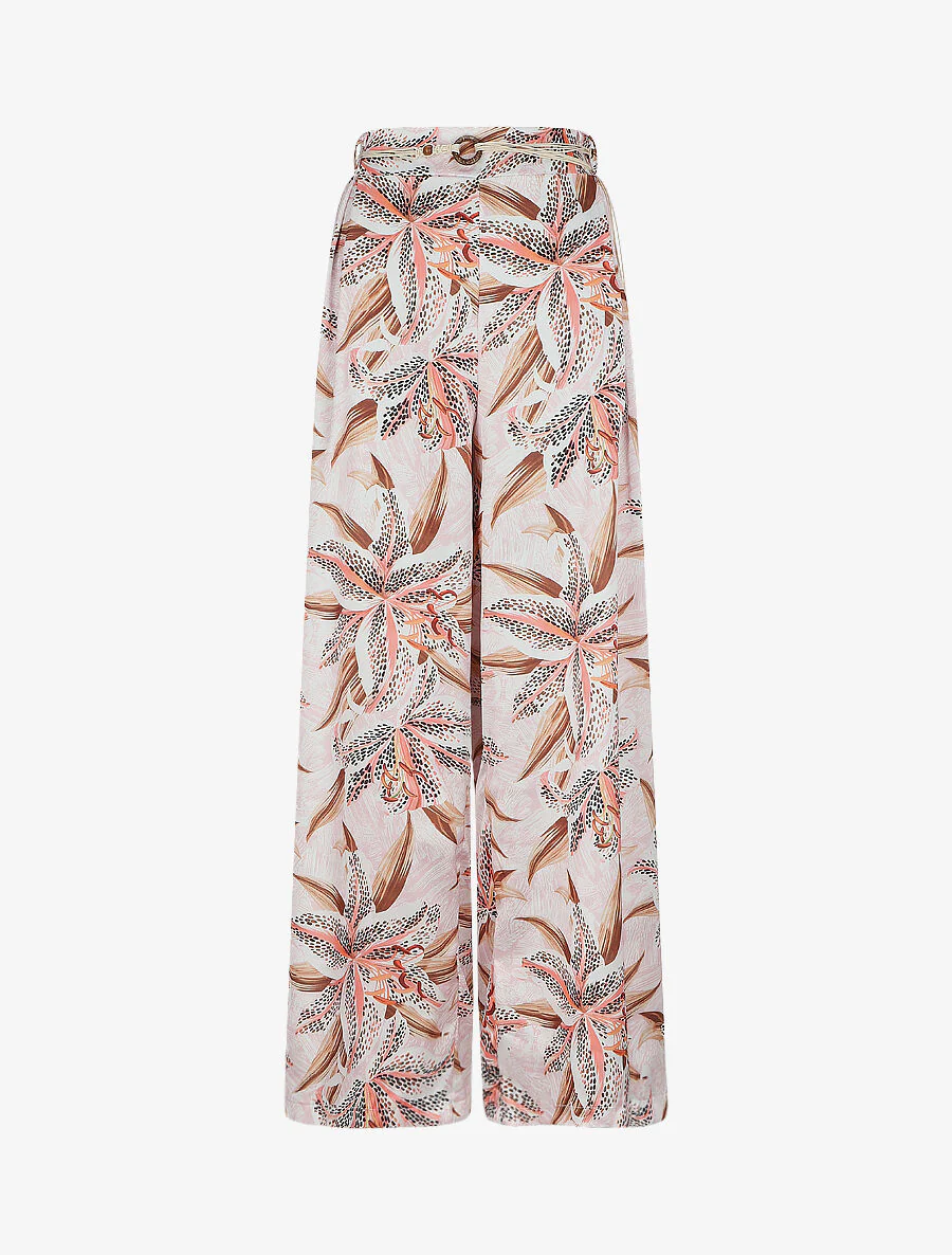 Pantalon fluide imprimé fleurs de lys - Rose