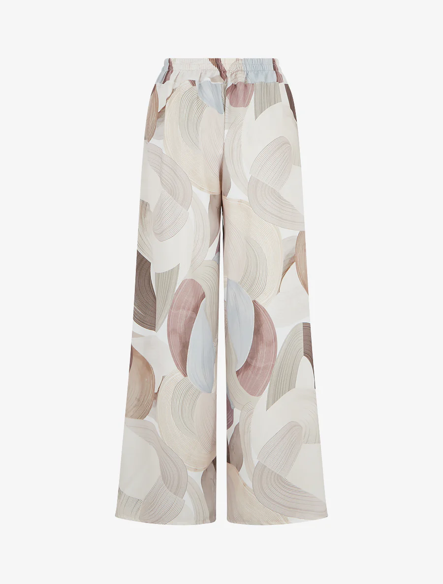 Pantalon fluide imprimé graphique - Beige - Image 2