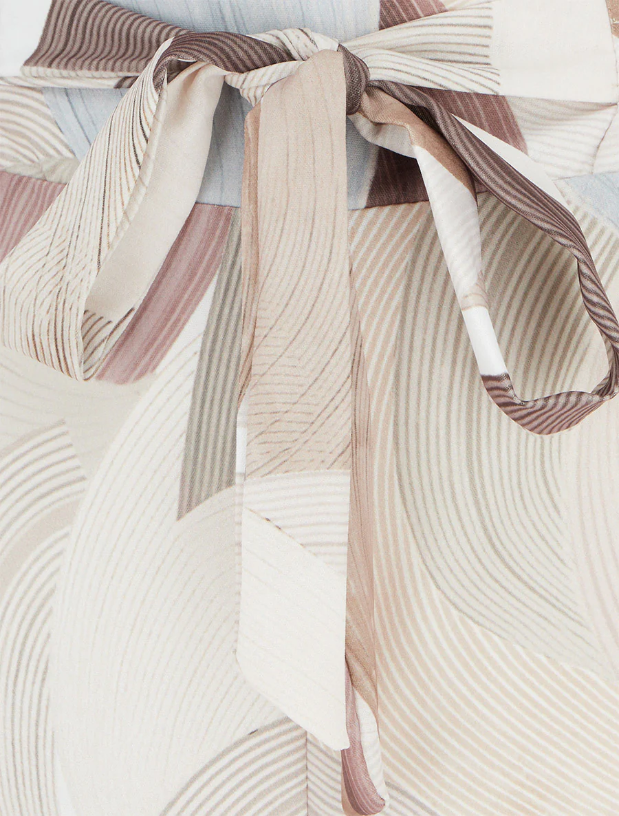 Pantalon fluide imprimé graphique - Beige - Image 3