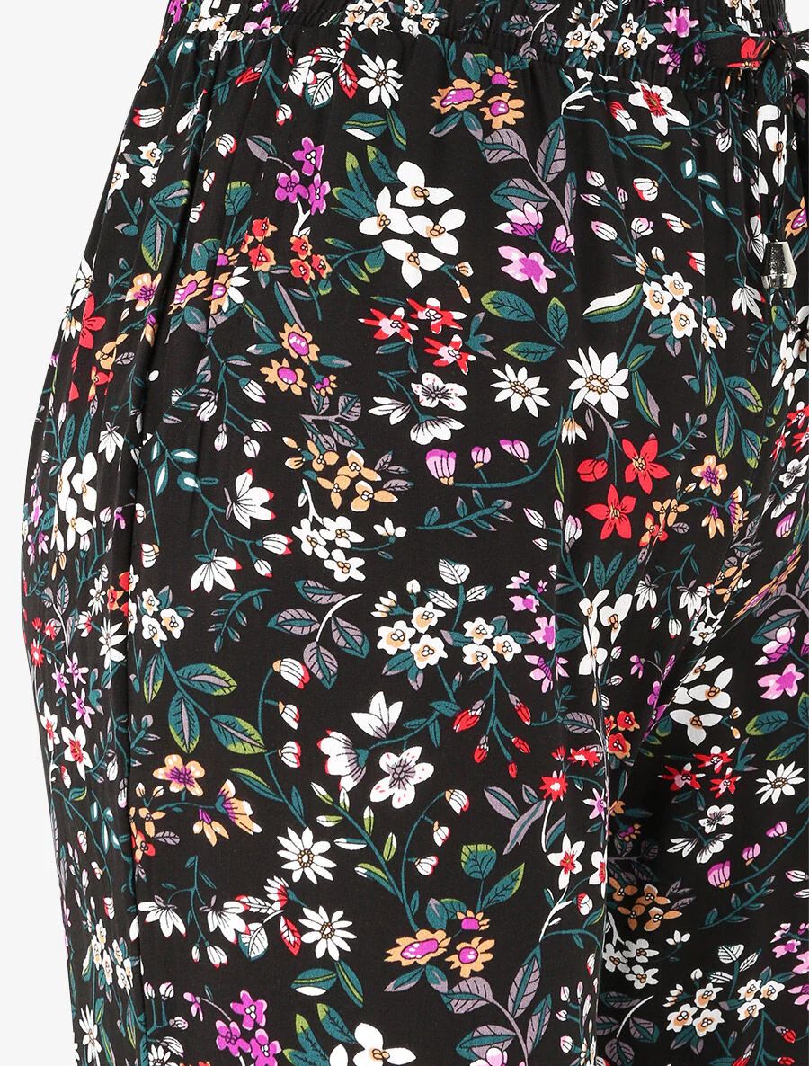 Pantalon fluide imprimé petites fleurs à bords élastiqués - Noir - Image 3