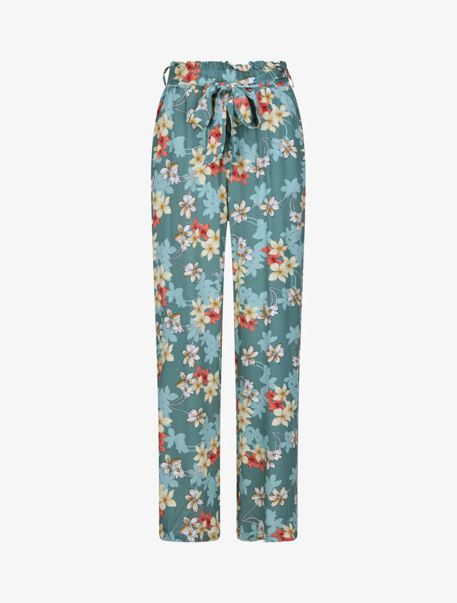 Pantalon fluide motifs fleurs de vanillier - Bleu gris - Image 2