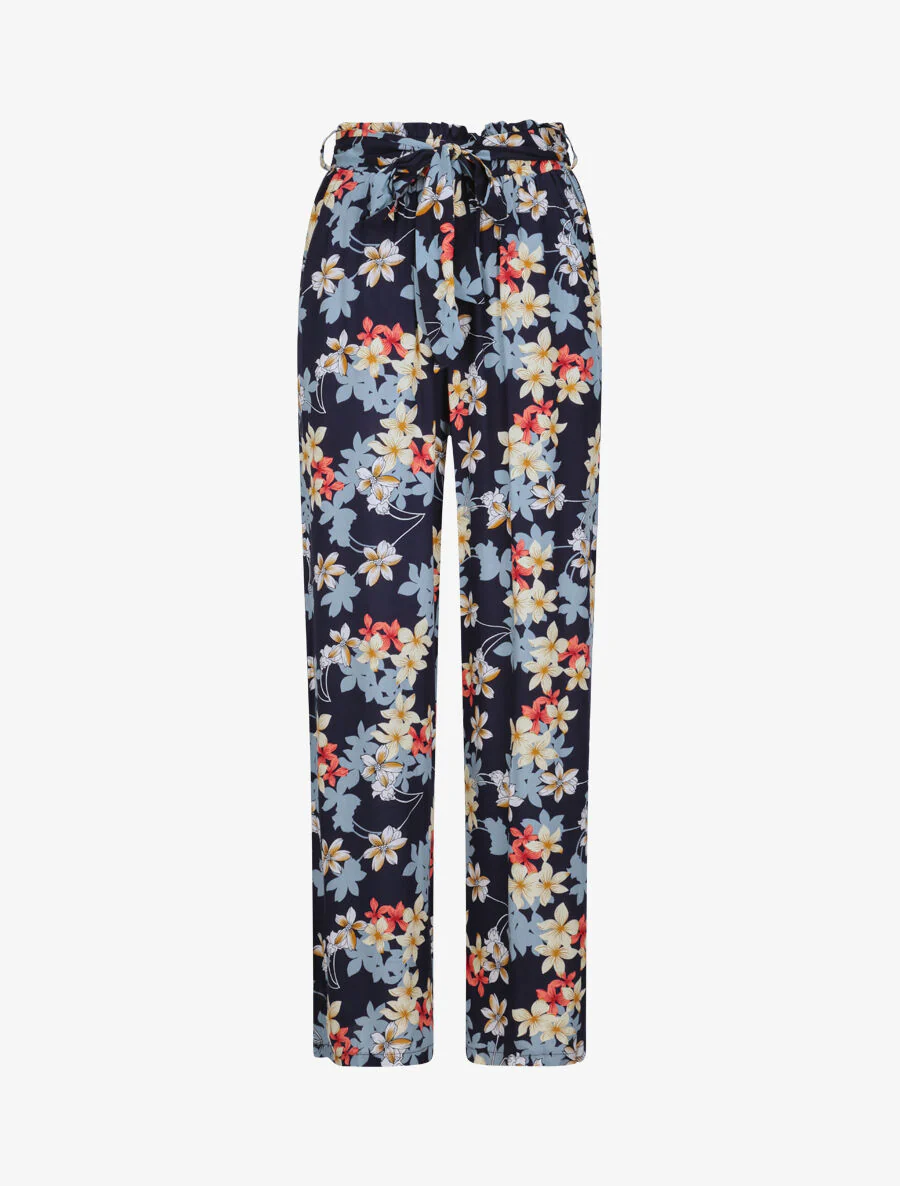 Pantalon fluide motifs fleurs de vanillier - Marine