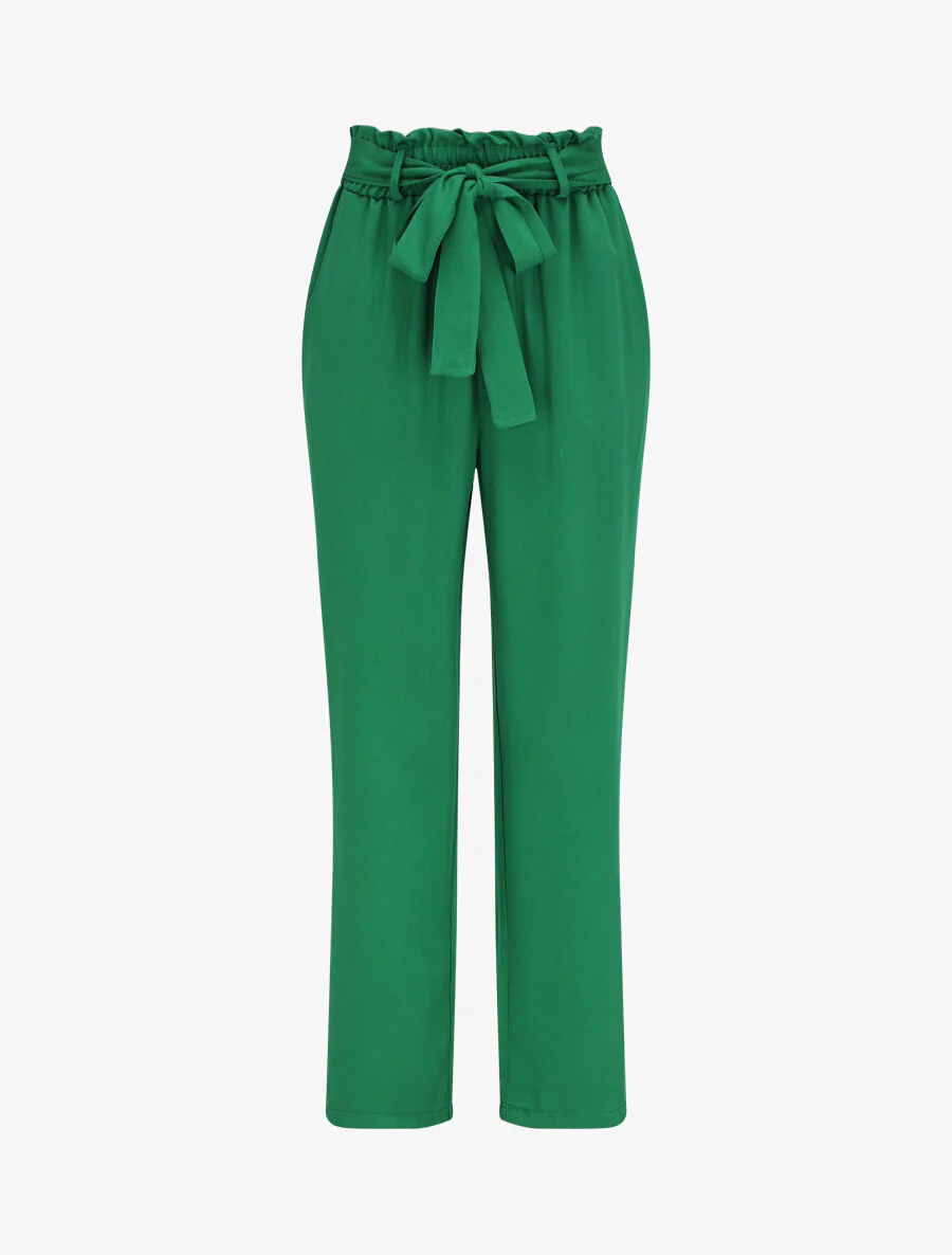Pantalon fluide paper bag coupe droite - Vert