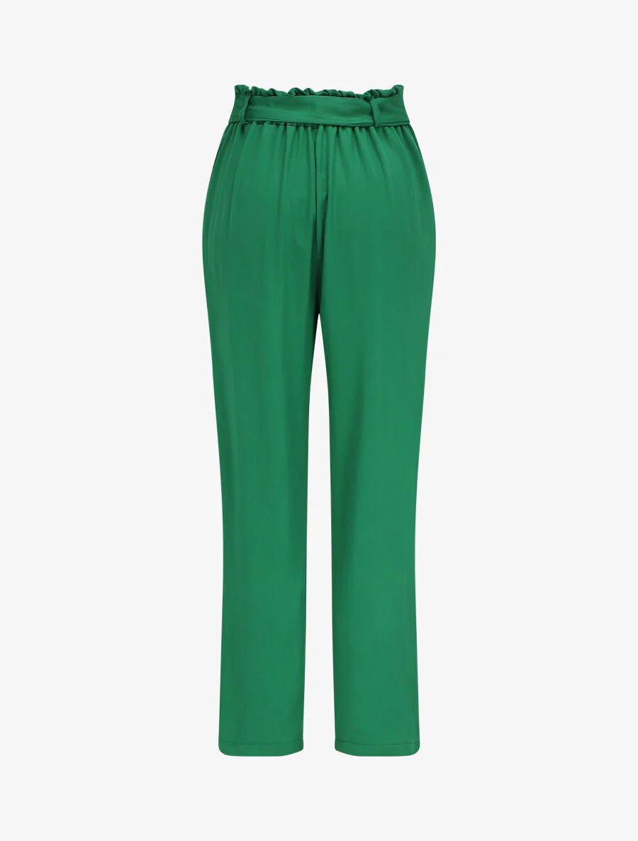 Pantalon fluide paper bag coupe droite - Vert - Image 2