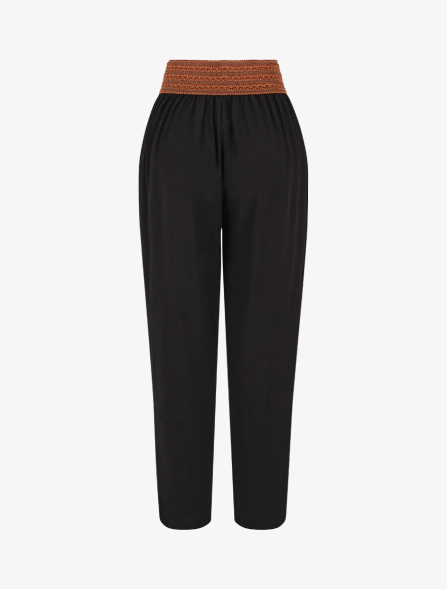 Pantalon fluide taille haute style corset - Noir - Image 2