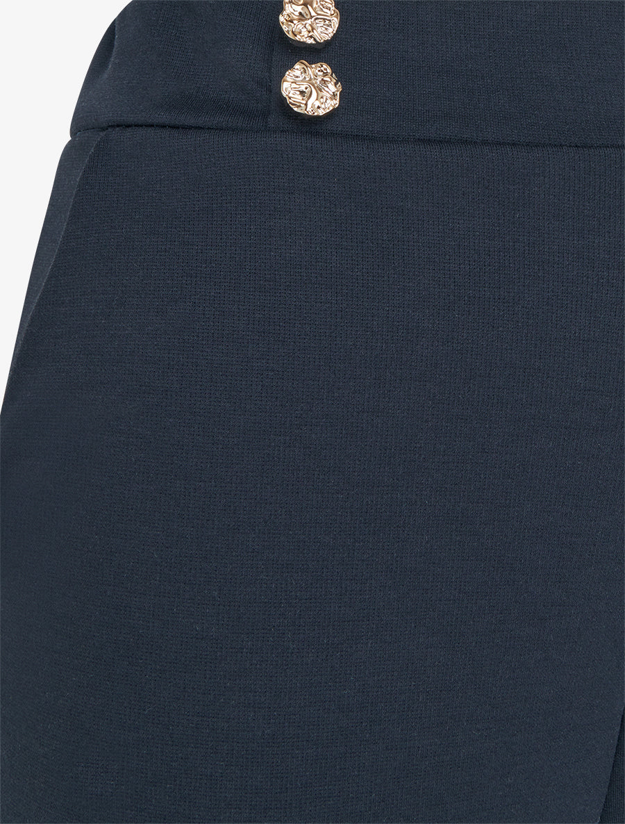 Pantalon fluide taille ornée de boutons - Bleu nuit - Image 3