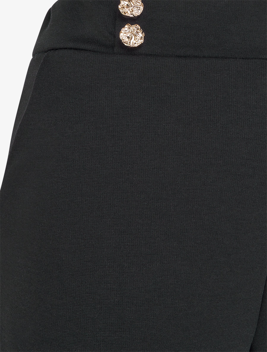Pantalon fluide taille ornée de boutons - Noir - Image 3