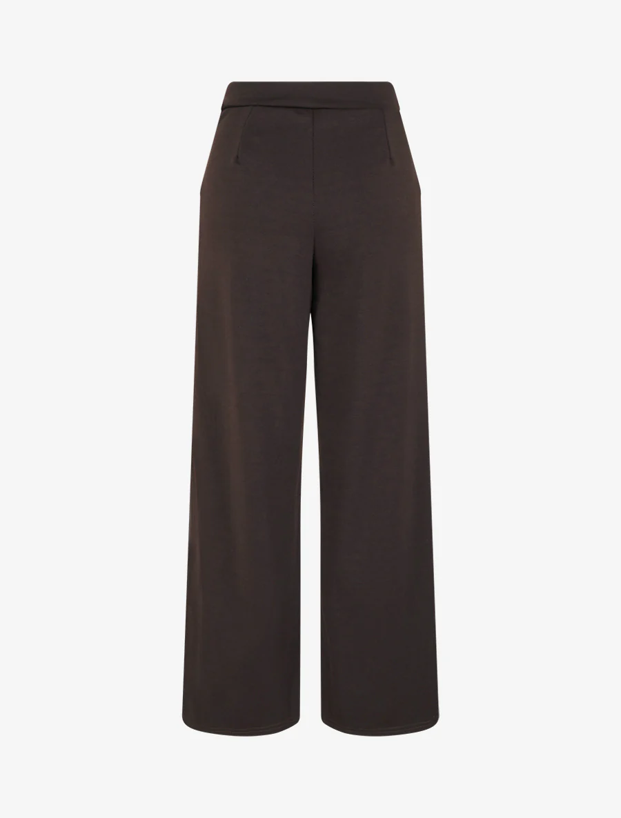 Pantalon fluide taille ornée de boutons - Marron foncé - Image 2