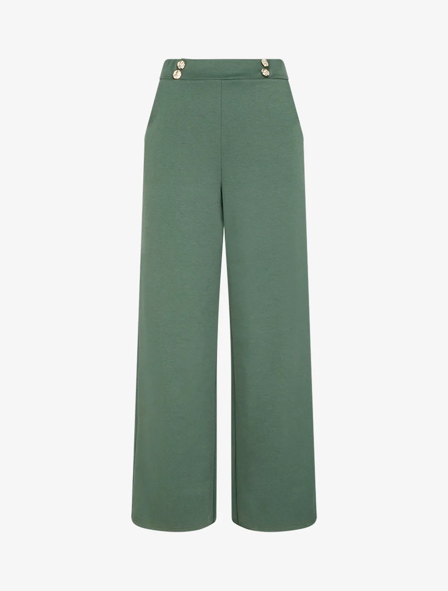 Pantalon fluide taille ornée de boutons - Kaki