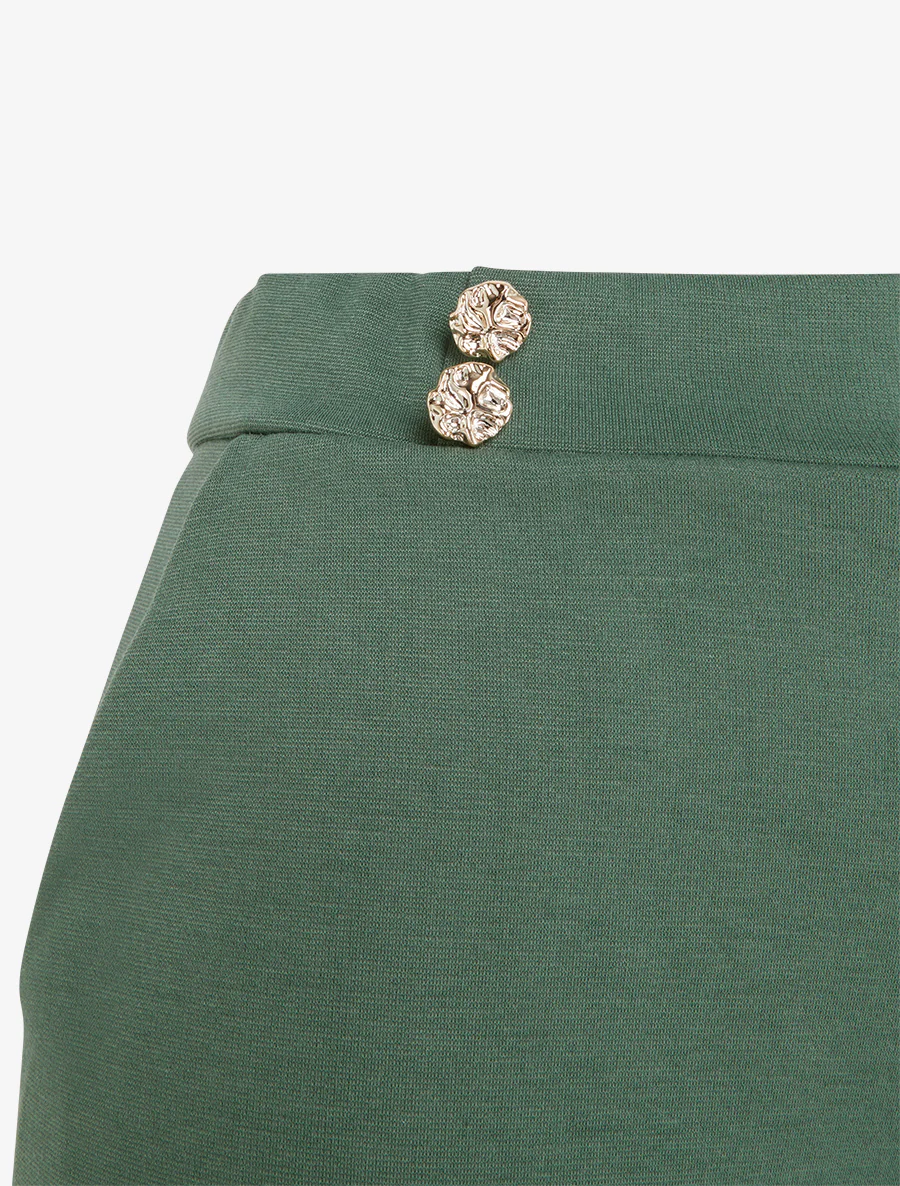 Pantalon fluide taille ornée de boutons - Kaki - Image 3
