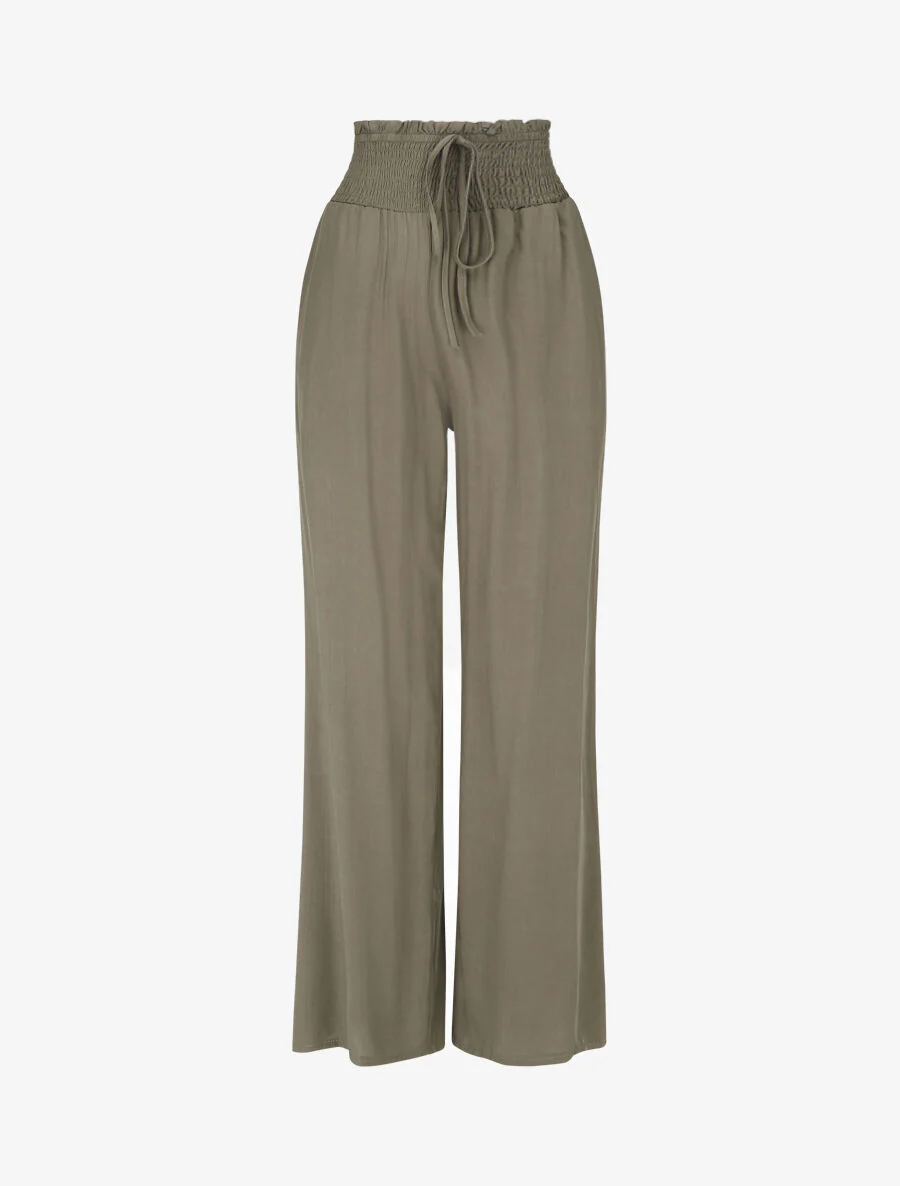 Pantalon fluide uni à poches - Kaki
