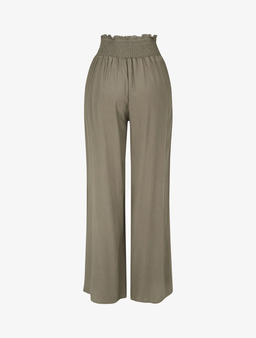 Pantalon fluide uni à poches - Kaki - Image 2