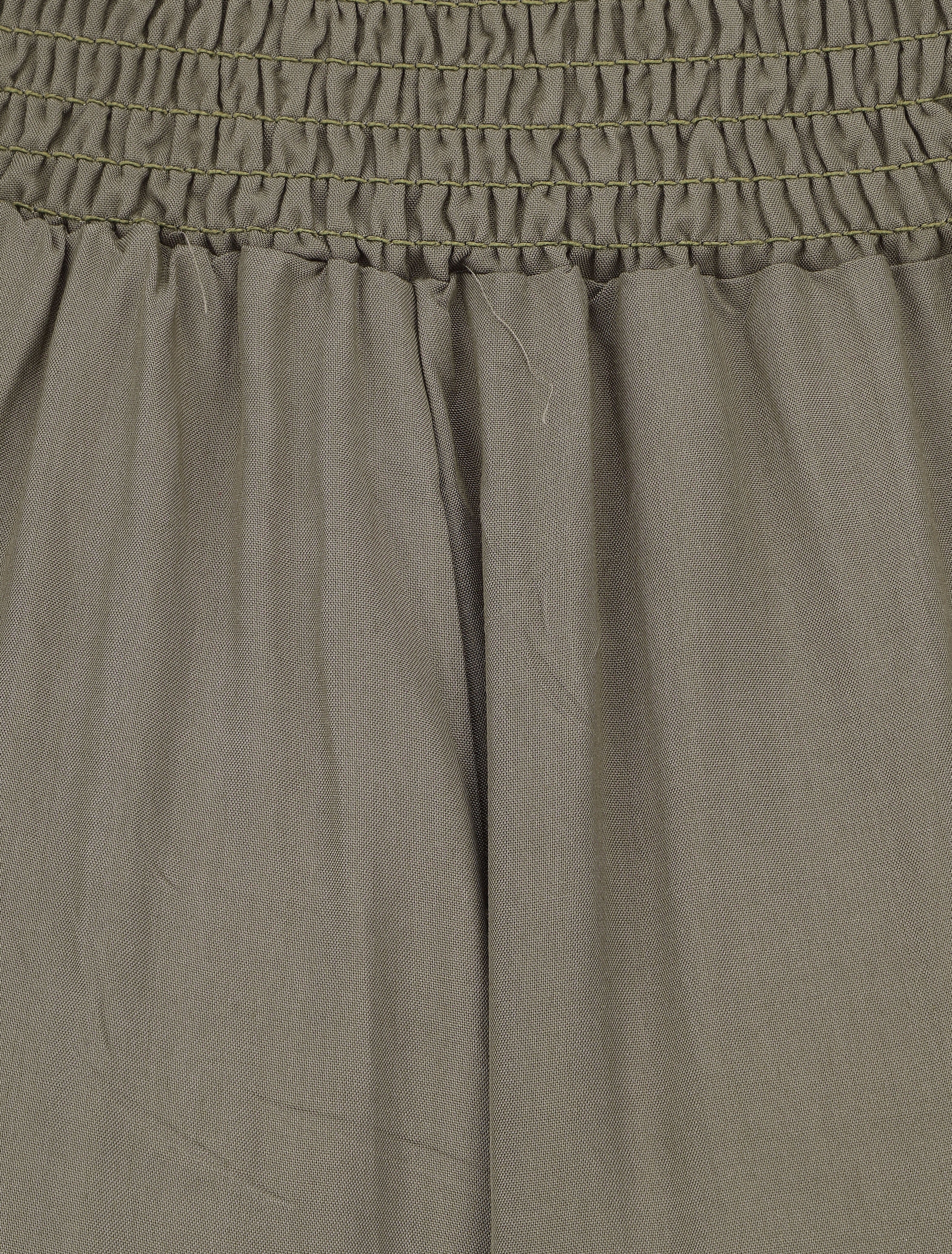 Pantalon fluide uni à poches - Kaki - Image 3