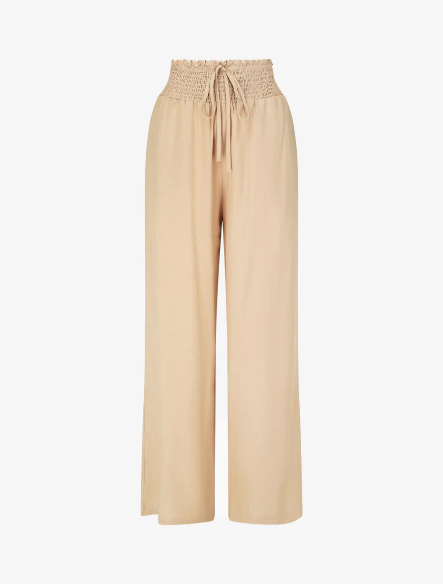 Pantalon fluide uni à poches - Beige
