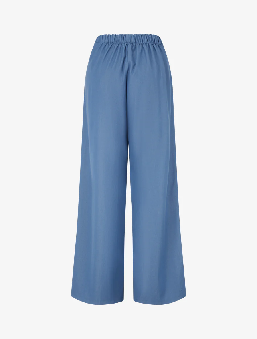 Pantalon fluide uni à pont - Bleu - Image 2