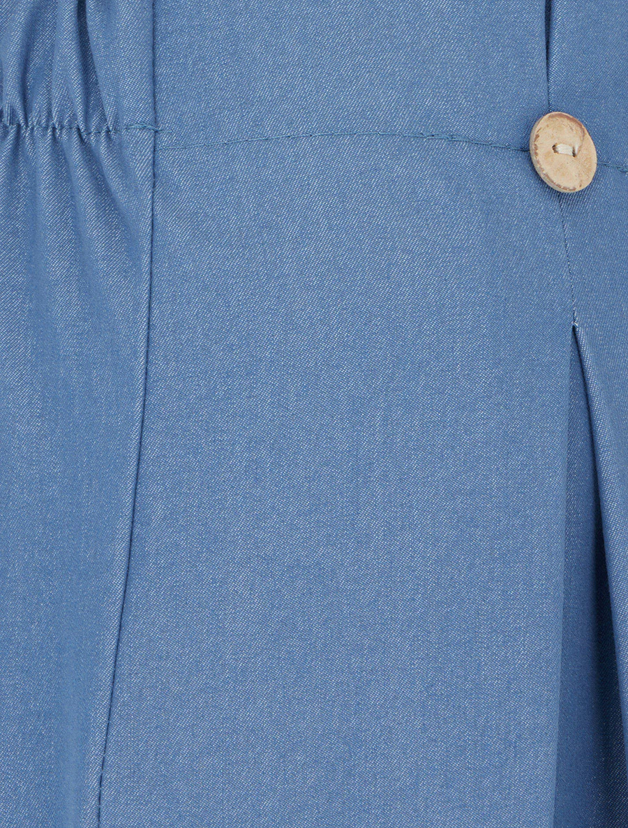 Pantalon fluide uni à pont - Bleu - Image 3