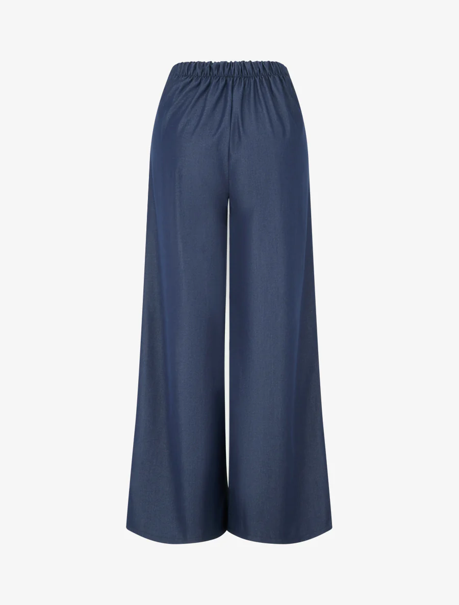 Pantalon fluide uni à pont - Bleu brut - Image 2