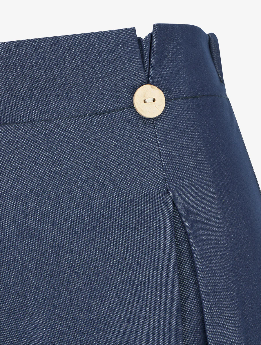 Pantalon fluide uni à pont - Bleu brut - Image 3