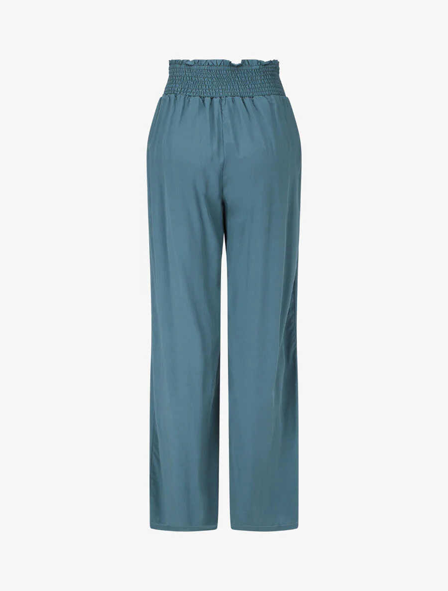 Pantalon fluide uni à taille élastiquée - Bleu canard - Image 2