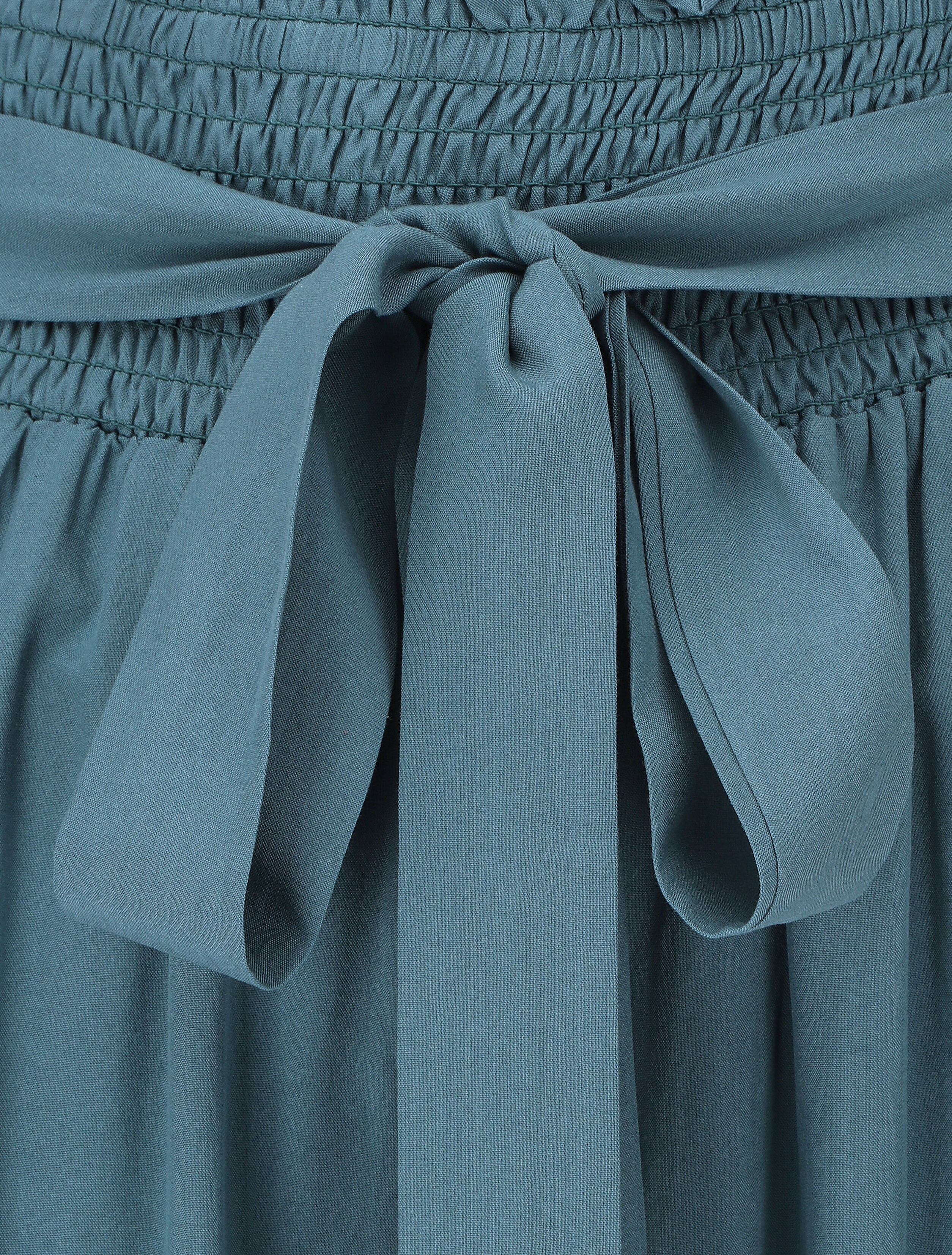 Pantalon fluide uni à taille élastiquée - Bleu canard - Image 3