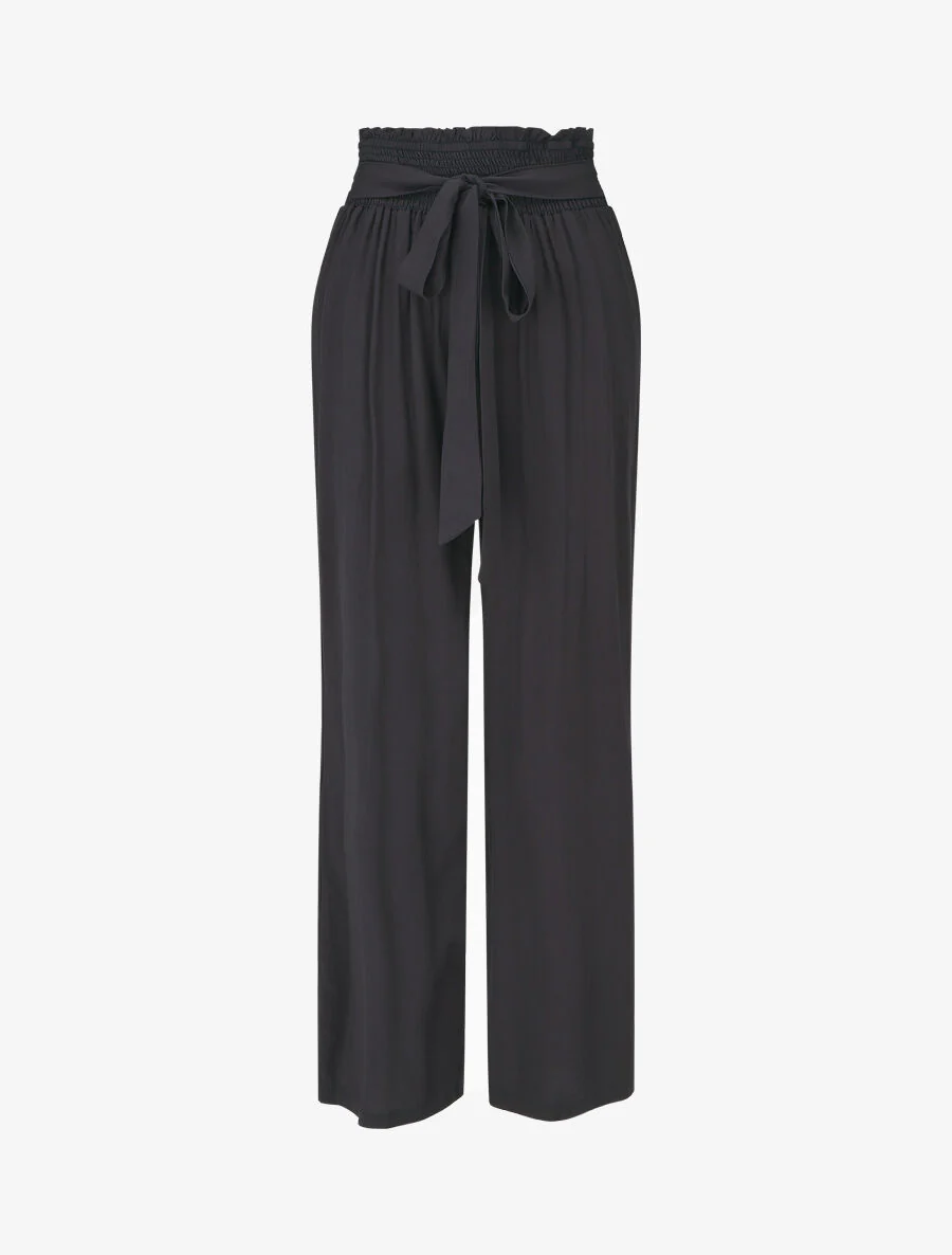 Pantalon fluide uni à taille élastiquée - Bleu nuit