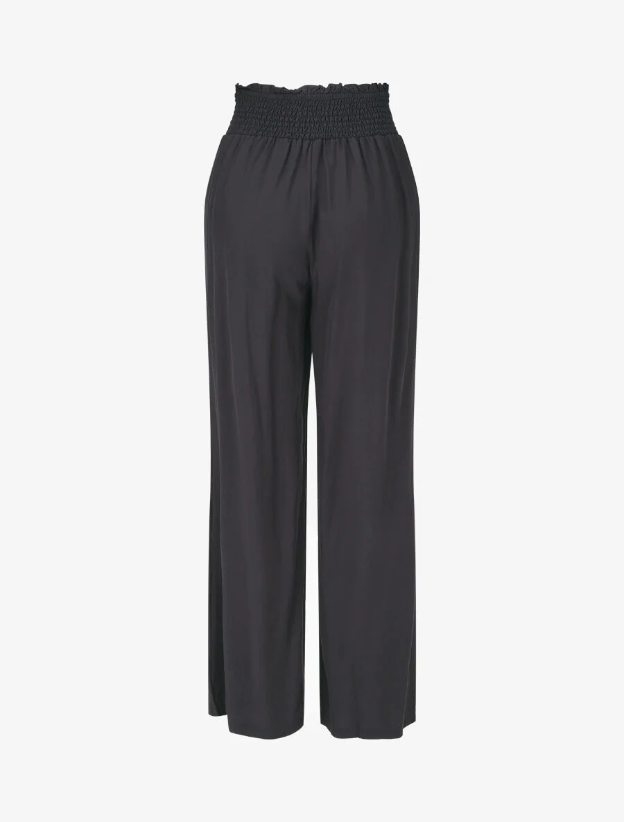 Pantalon fluide uni à taille élastiquée - Bleu nuit - Image 2