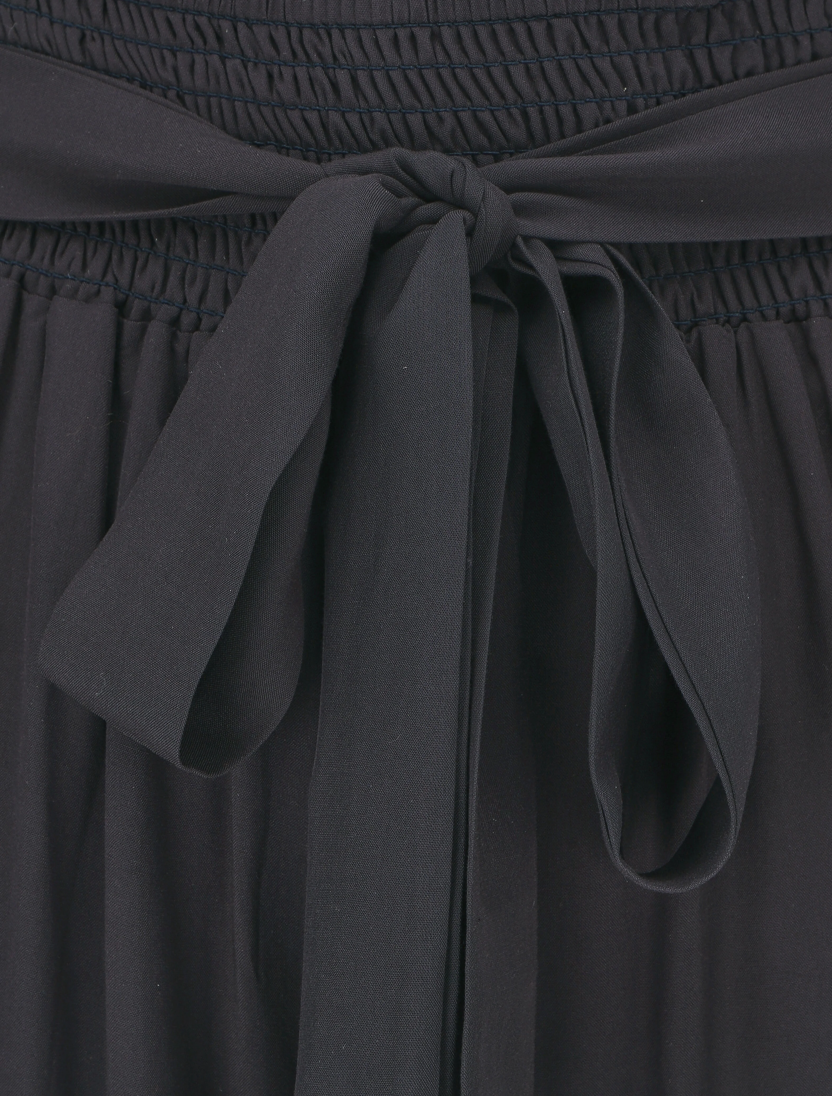 Pantalon fluide uni à taille élastiquée - Bleu nuit - Image 3