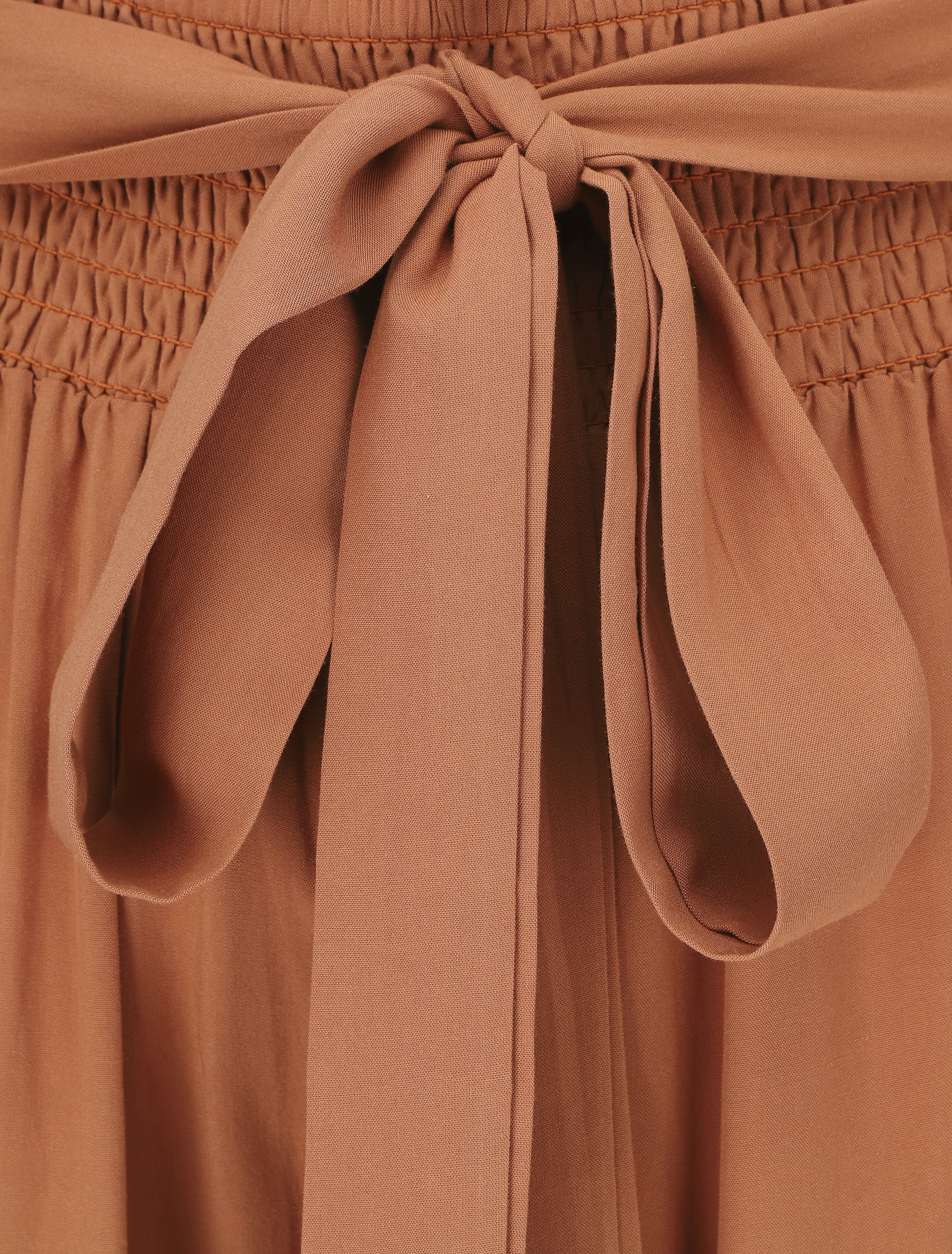 Pantalon fluide uni à taille élastiquée - Camel - Image 3