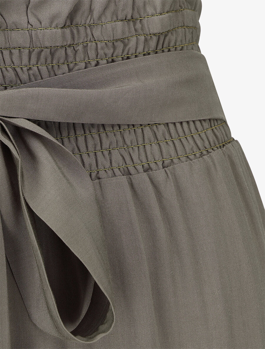 Pantalon fluide uni à taille élastiquée - Kaki - Image 3