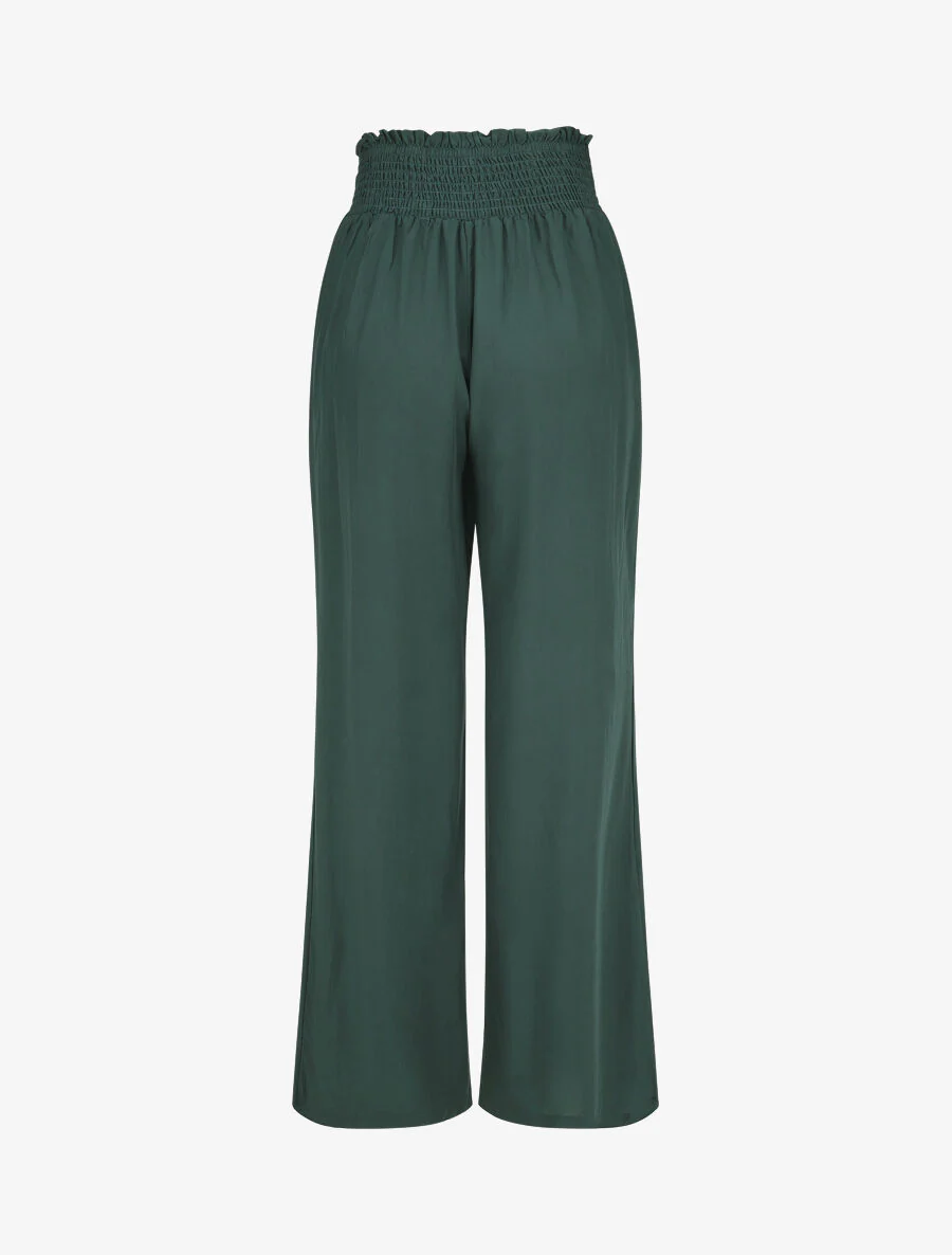 Pantalon fluide uni à taille élastiquée - Vert sapin - Image 2