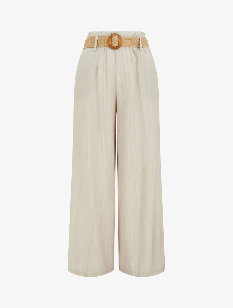 Pantalon fluide uni à taille élastiquée - Taupe
