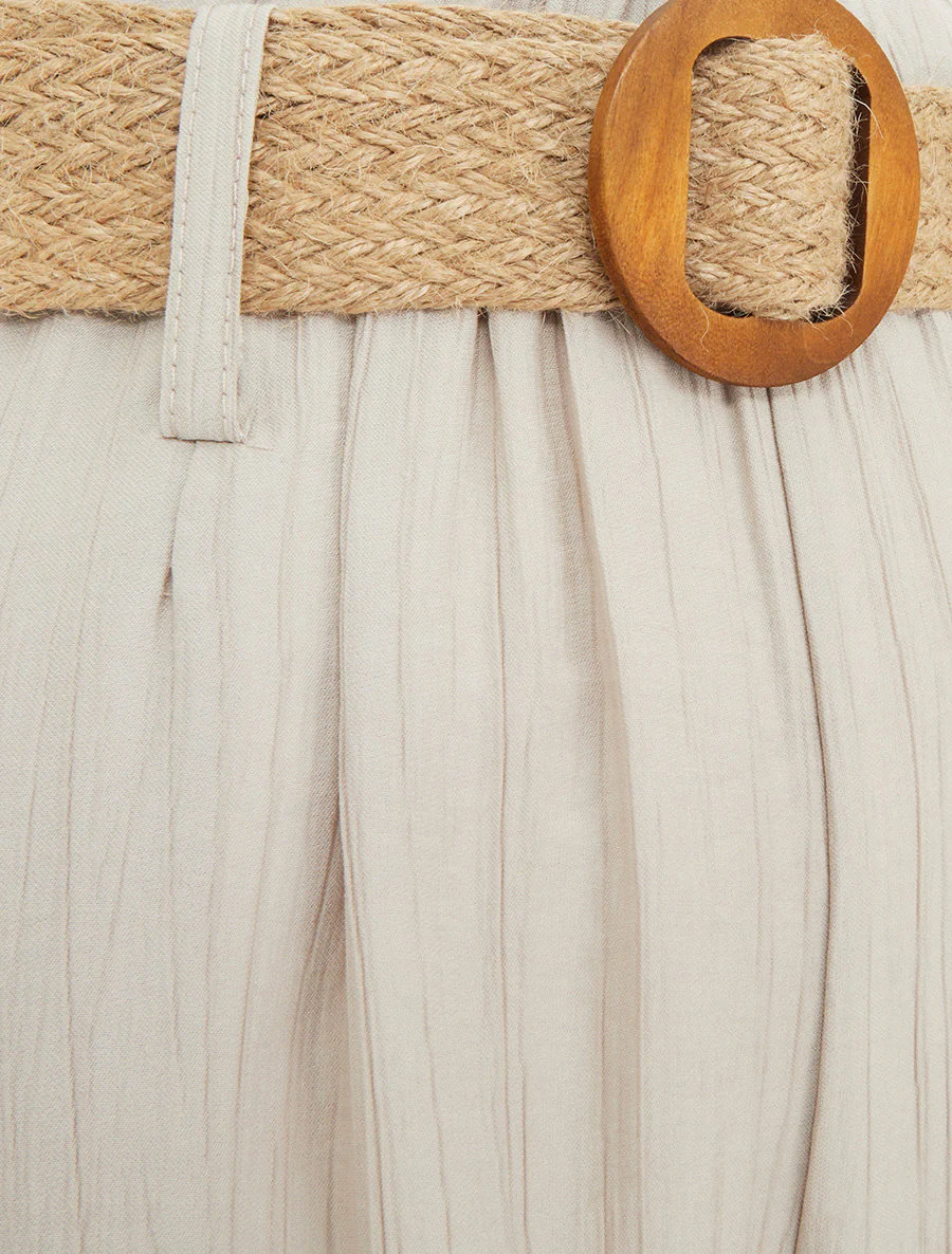 Pantalon fluide uni à taille élastiquée - Taupe - Image 3