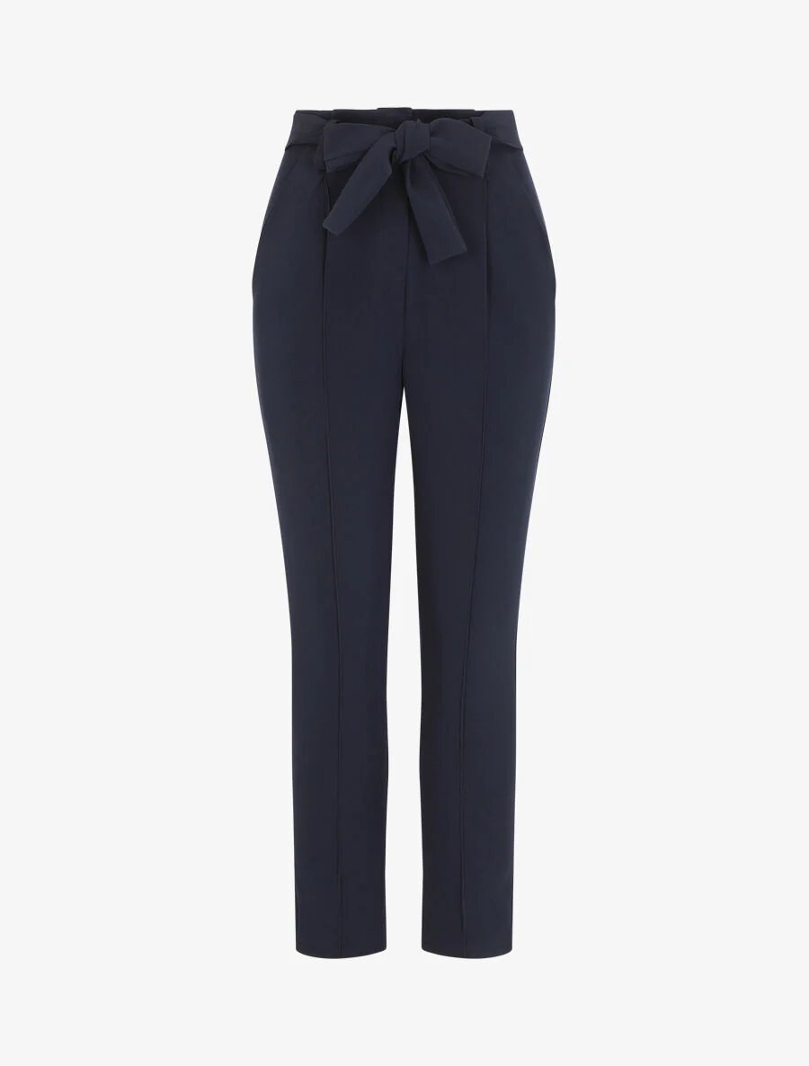 Pantalon fluide uni à taille élastiquée - Marine