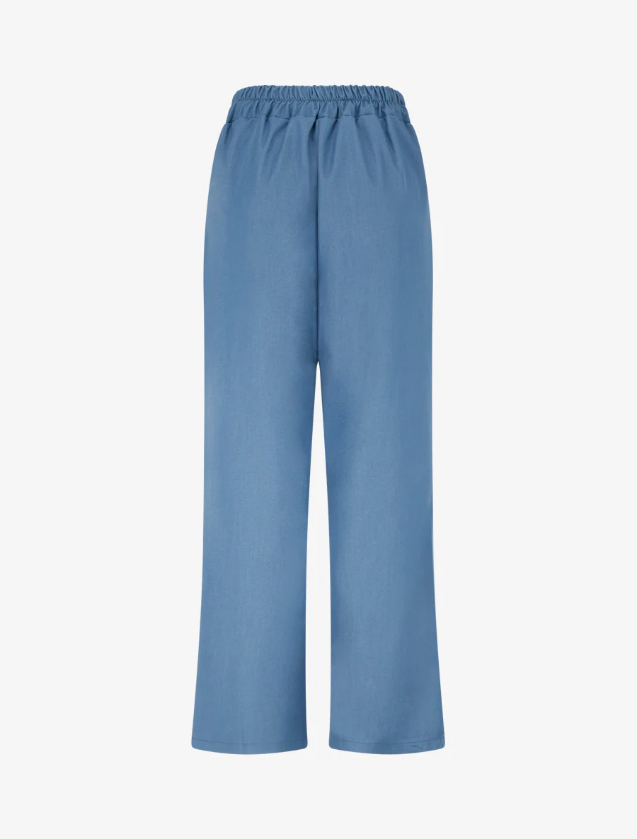 Pantalon fluide unie à bande brodée - Bleu ciel - Image 2