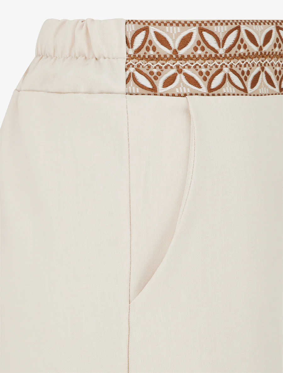Pantalon fluide unie à taille haute - Beige - Image 3